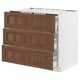 SEKTION kitchen storage, walnut drawer fronts, white base, three pull-out drawers, classic wood design.