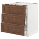 SEKTION kitchen unit with walnut-brown drawers and white frame, three large drawers.