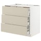 SEKTION kitchen cabinet in beige with three drawers.