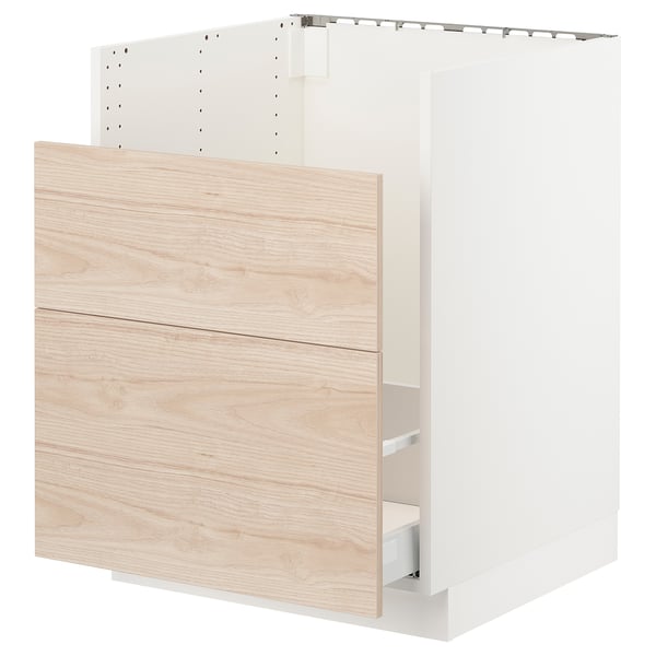 An ikea SEKTION kitchen cabinet with askersund light ash wood pattern.