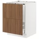 Walnut-colored cabinet with two drawers on left, white frame, modern design.