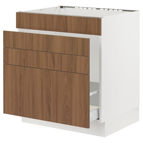 SEKTION kitchen cabinet, white & walnut, 3 drawers, modern design.