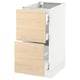 Ikea SEKTION kitchen cabinet in white with light ash wood drawers, two open drawers on the right, closed on the left.