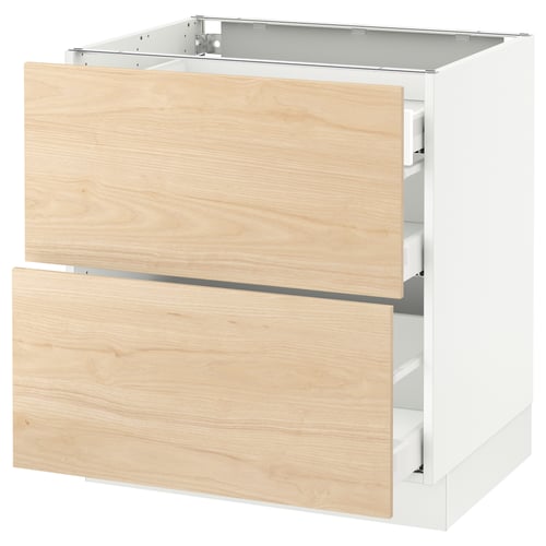 Ikea SEKTION kitchen cabinet, light ash drawers, white base, rectangular, modern design.