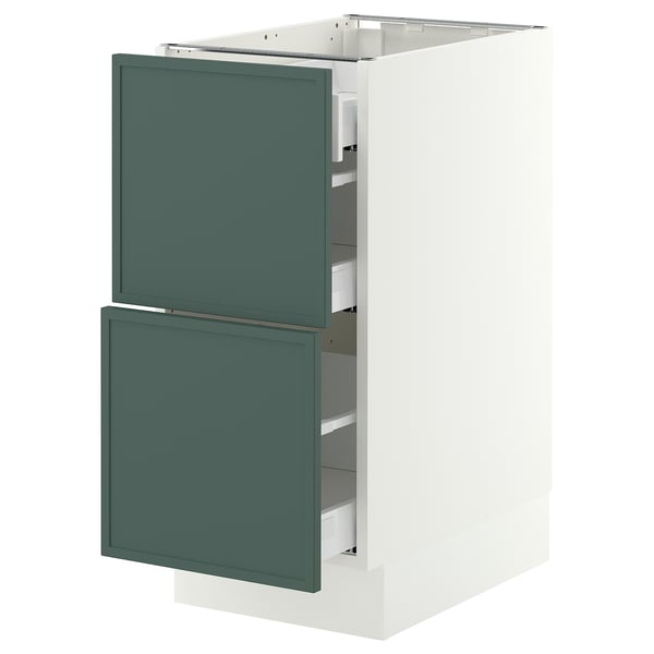 SEKTION / MAXIMERA Base cab with 2 fronts/3 drawers, white/Aspudden dark gray-green, 15x24x30 "