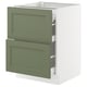 SEKTION kitchen cabinet in green-gray with two drawers, modern design, white base.