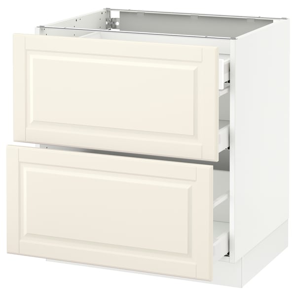 SEKTION kitchen unit in off-white with bevelled edges, featuring two drawers and a cabinet box. Strong frame, smooth-running drawers.