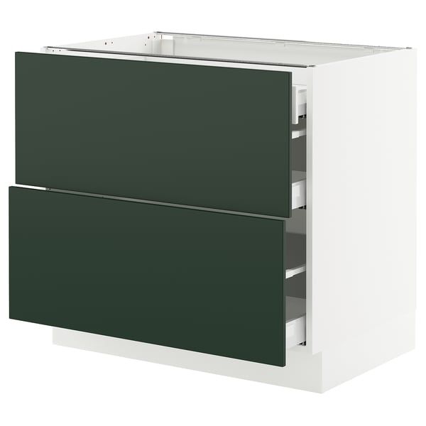 SEKTION kitchen cabinet in green with two drawers and white base, modern design.