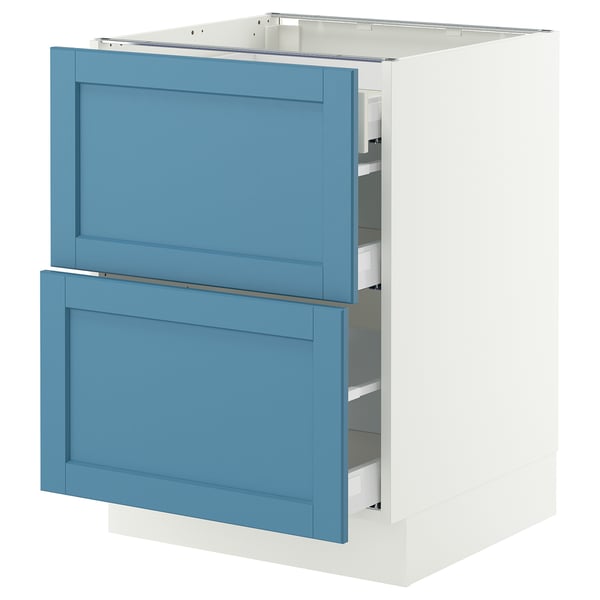 SEKTION / MAXIMERA Base cab with 2 fronts/3 drawers, white/Lerhyttan blue, 24x24x30 "