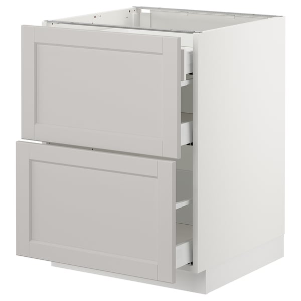 A white SEKTION kitchen cabinet with two visible drawers and a door, featuring a classic design with bevelled edges.