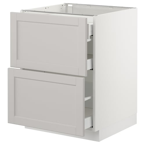 A white SEKTION kitchen cabinet with two visible drawers and a door, featuring a classic design with bevelled edges.