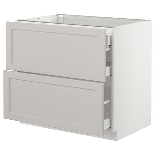 SEKTION kitchen drawer unit in light grey with bevelled edges featuring two full-extension drawers.