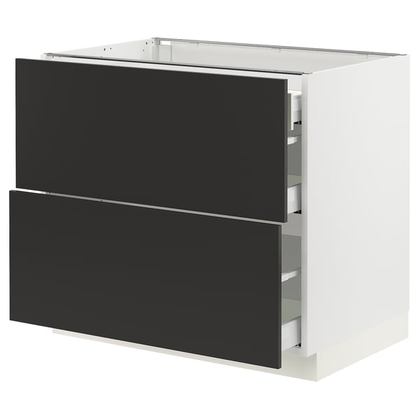 An ikea SEKTION kitchen cabinet with two black drawers. It a modern, sleek design with a sturdy frame.