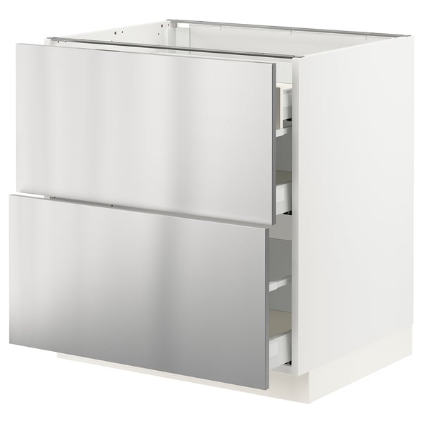 SEKTION white metal kitchen cabinet, rectangular with drawers.