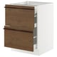 SEKTION kitchen cabinet in white with dark brown wooden drawers, featuring sleek handles and a modern design.