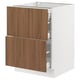 SEKTION kitchen cabinet in white with walnut tistorp fronts, featuring two full-extension drawers with smooth, soft-close functionality.