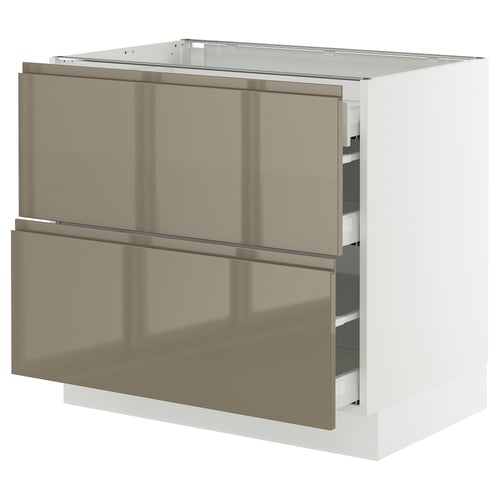 SEKTION kitchen unit, high gloss dark gray-brown. Two drawers with smooth metallic handles, made from fiberboard and steel.