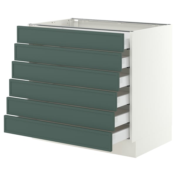 SEKTION / MAXIMERA Base cabinet 6 fronts/6 low drawers, white/Aspudden dark gray-green, 36x24x30 "