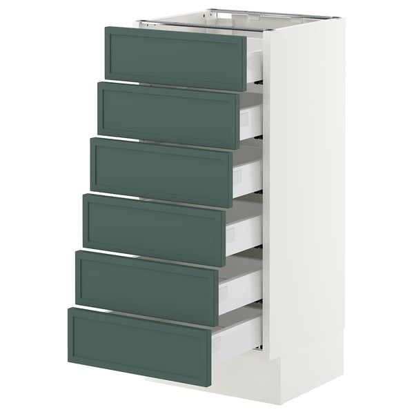 SEKTION / MAXIMERA Base cabinet 6 fronts/6 low drawers, white/Aspudden dark gray-green, 15x15x30 "
