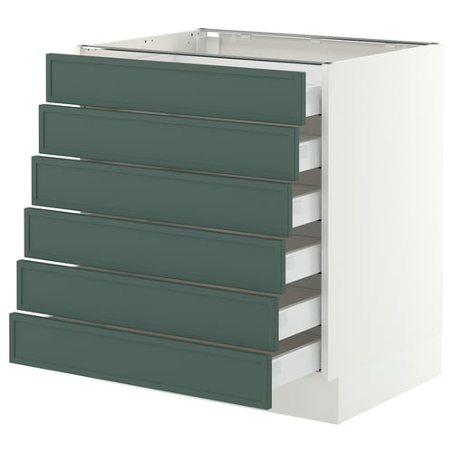 SEKTION / MAXIMERA Base cabinet 6 fronts/6 low drawers, white/Aspudden dark gray-green, 30x24x30 "