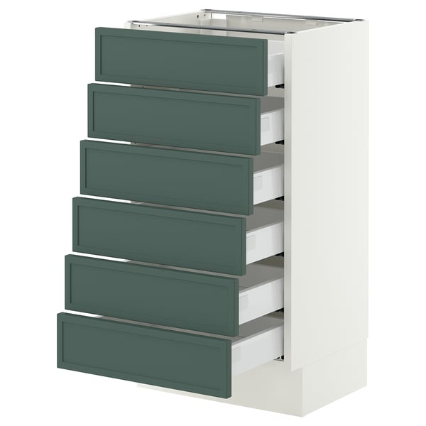 SEKTION / MAXIMERA Base cabinet 6 fronts/6 low drawers, white/Aspudden dark gray-green, 18x15x30 "