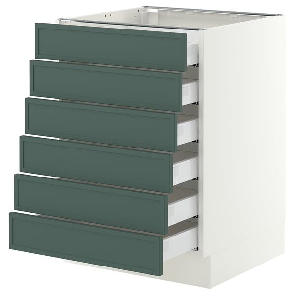 SEKTION / MAXIMERA Base cabinet 6 fronts/6 low drawers, white/Aspudden dark gray-green, 24x24x30 "