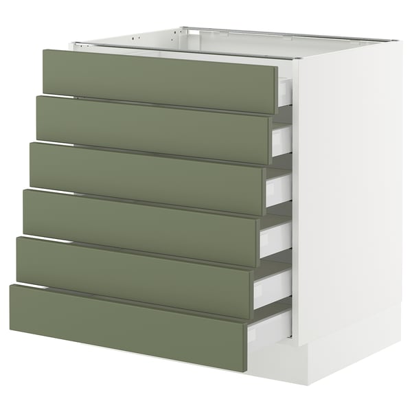 SEKTION kitchen unit in grey-green with six drawers, sleek modern design.