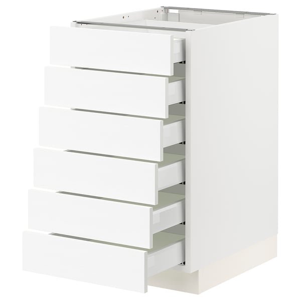 White SEKTION kitchen cabinet with six drawers, sleek modern design.