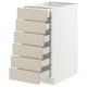 White SEKTION kitchen cabinet with beige drawers, six pull-out drawers, modern minimalist design.