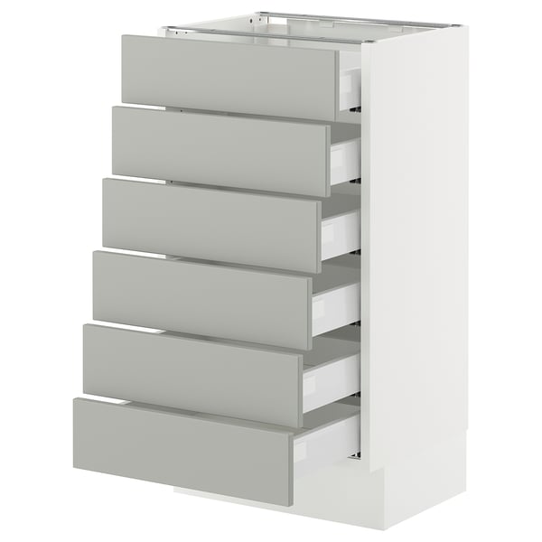 White ikea SEKTION kitchen unit with six light grey drawers, neatly stacked in a vertical setup.