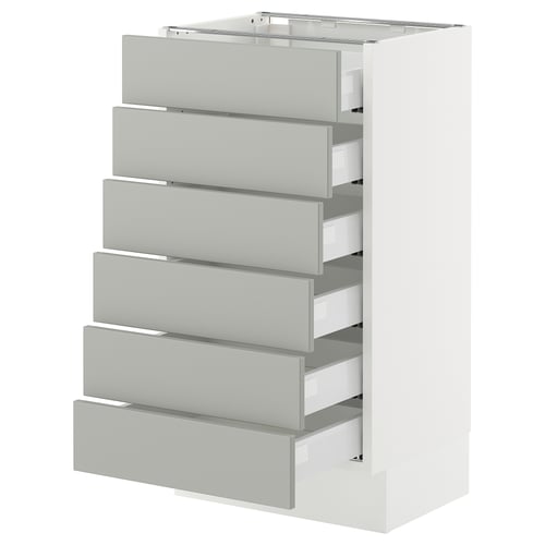 White ikea SEKTION kitchen unit with six light grey drawers, neatly stacked in a vertical setup.