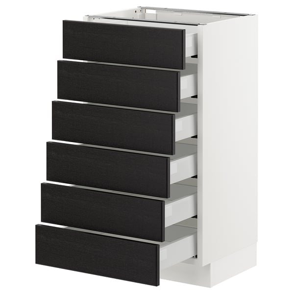 SEKTION kitchen cabinet in white with six black drawers, rectangular shape, modern design.