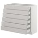 White SEKTION kitchen unit, six drawers. Modern, light grey lerhyttan fronts, bevelled edges.