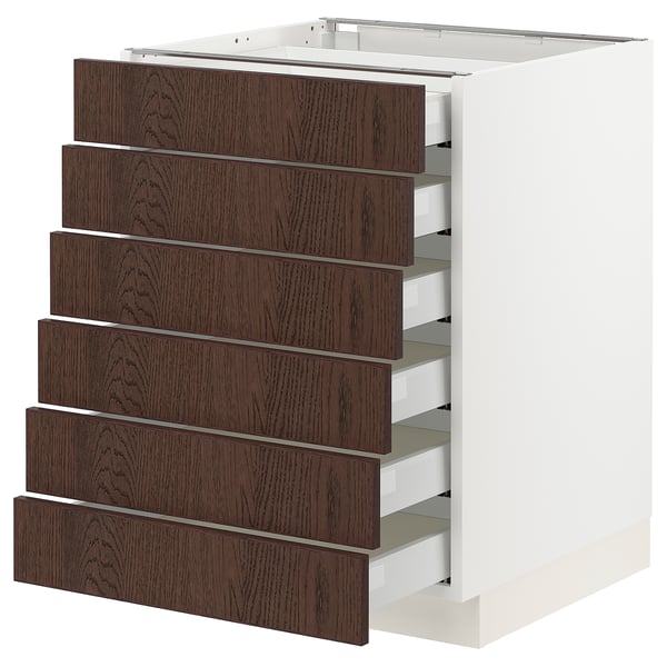 SEKTION kitchen unit, white with six brown drawers, oak veneer edges.