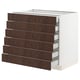 The SEKTION kitchen unit with six dark brown sinarp wooden drawers, featuring a sleek, rectangular design and smooth drawer fronts.