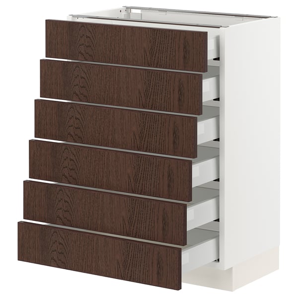 SEKTION kitchen unit, white and dark brown, six drawers with oak veneer, rectangular, modern design.