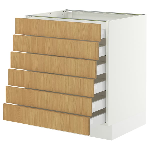 SEKTION / MAXIMERA Base cabinet 6 fronts/6 low drawers, white/Sinarp oak veneer, 30x24x30 "