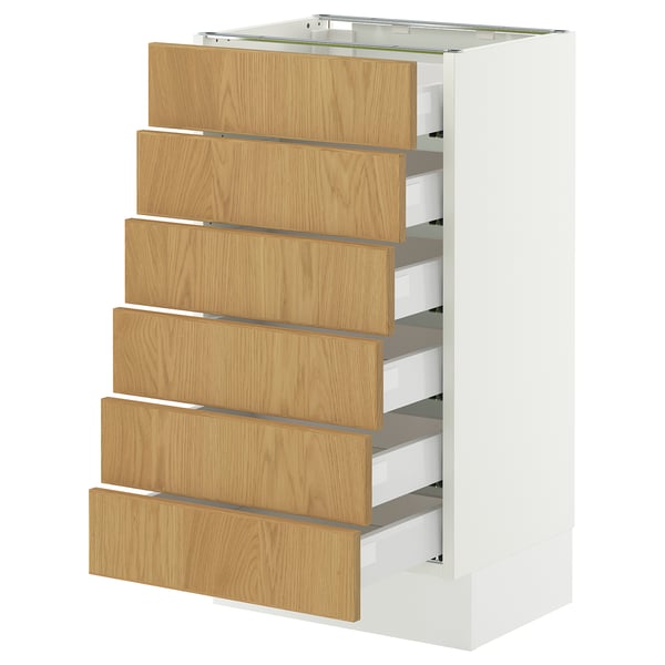 SEKTION / MAXIMERA Base cabinet 6 fronts/6 low drawers, white/Sinarp oak veneer, 18x15x30 "
