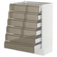 A white SEKTION kitchen cabinet with seven dark grayish-brown drawers featuring sleek, handleless design.