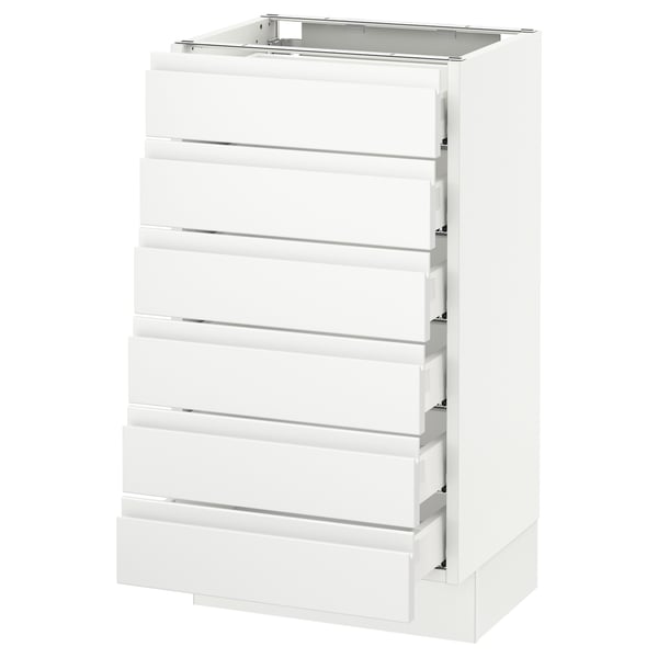 Ikea SEKTION white cabinet with five drawers, sleek handles, durable build.