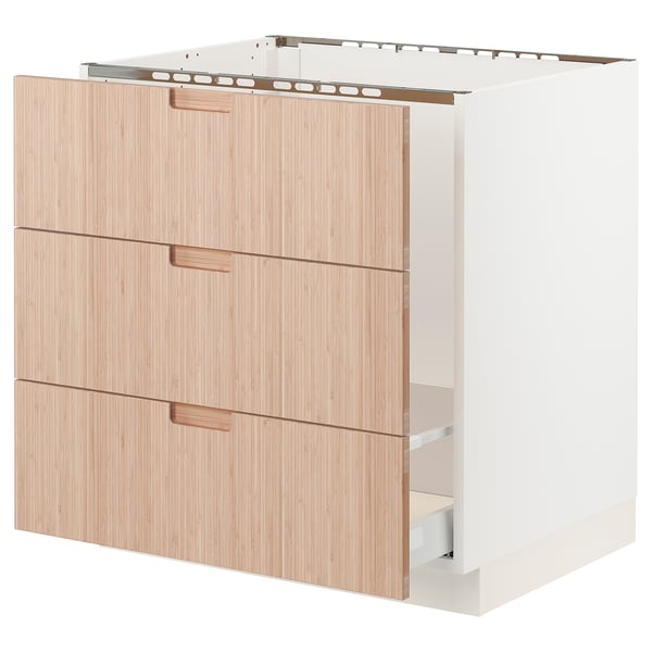 SEKTION kitchen unit with white and bamboo drawers.