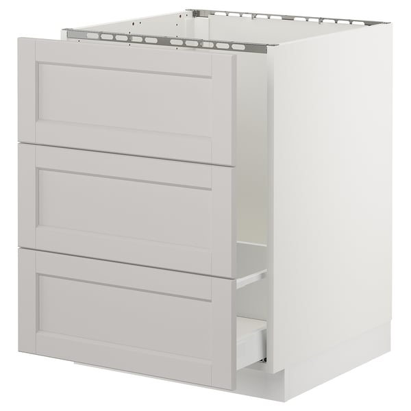 SEKTION kitchen unit in light grey with three drawers, modern design.