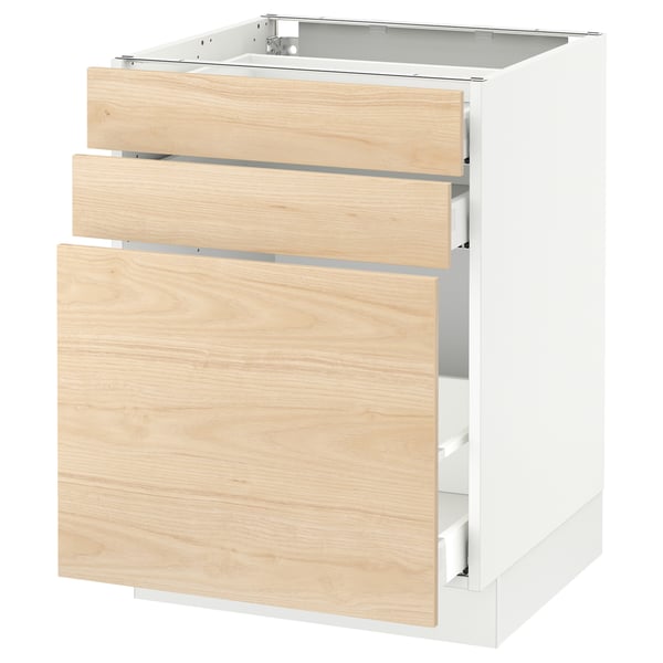 Modern kitchen cabinet with 3 drawers and 2 open shelves.