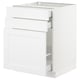 White SEKTION kitchen cabinet with three drawers and two shelves.