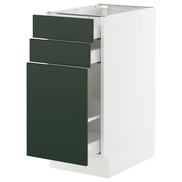SEKTION kitchen cabinet, white & green, modern, 3 drawers & shelf.