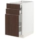 An ikea SEKTION kitchen cabinet in white with three dark brown sinarp drawers and one door, showcasing a sleek, modern design.