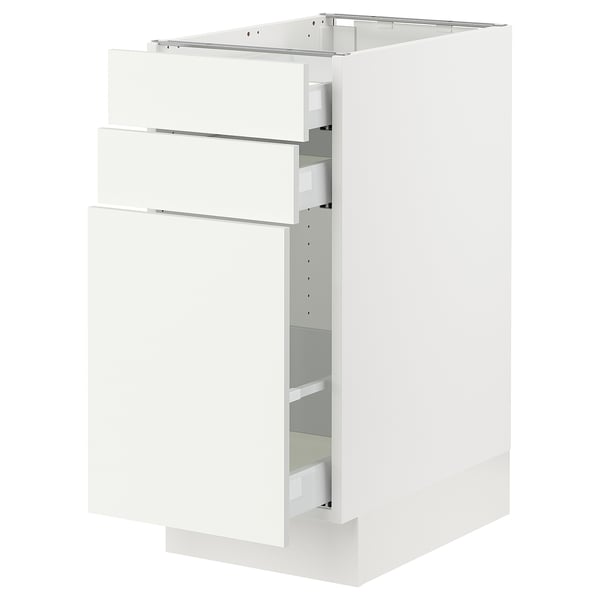 White kitchen cabinet, SEKTION line, with three drawers, smooth design.