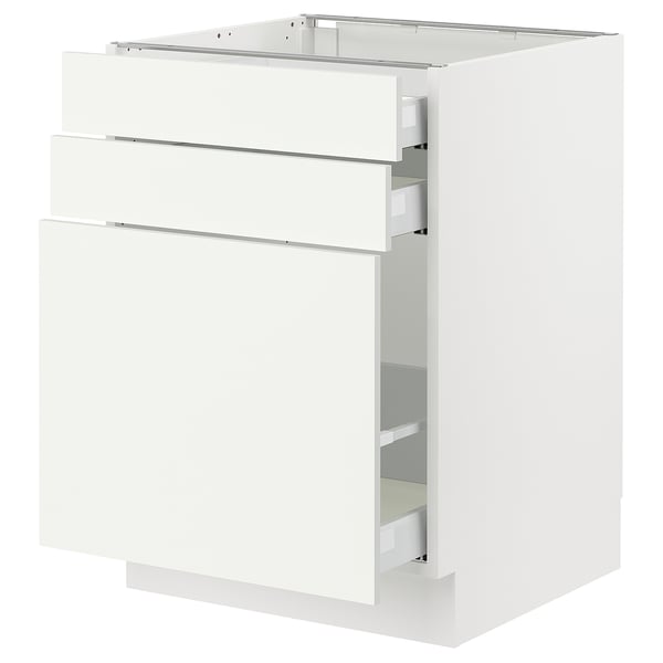 White SEKTION kitchen cabinet with three drawers.