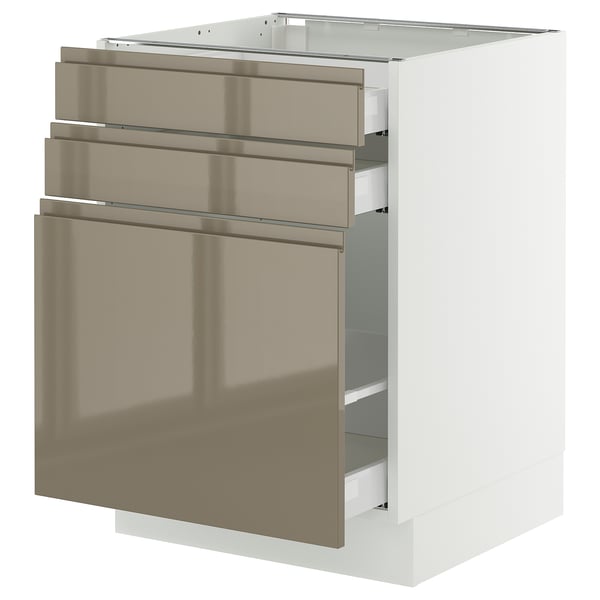 A high gloss dark grey-brown SEKTION kitchen cabinet with integrated handles and multiple drawers.