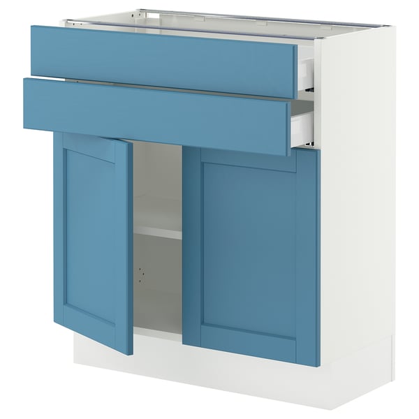 SEKTION / MAXIMERA Base cabinet w 2 doors/2 drawers, white/Lerhyttan blue, 30x15x30 "